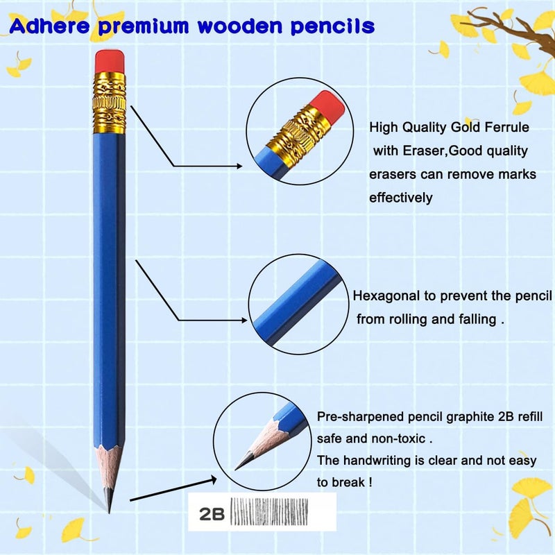 Adhere 25pcs Golf Pencils with Eraser Pre sharpened Hexagon half Wooden Pencils Graphite 2B for Golf Event Scoring,Classroom,Wedding,Company Meetings,Pew, Pocket (Blue) - Image 3